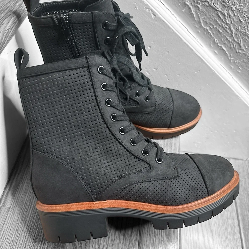 MIA Black Lace-Up Combat Boots with Brown Outsole